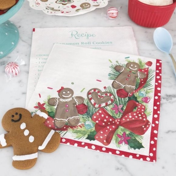 The Pioneer Woman Gingerbread Bow Christmas Paper Dinner Napkins NWT - Picture 3 of 3